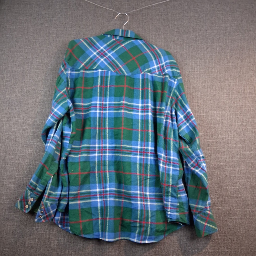 Greatland Sportswear Mens Green Blue Plaid Western Pearl Snap Acrylic Shirt XL - Picture 5 of 6